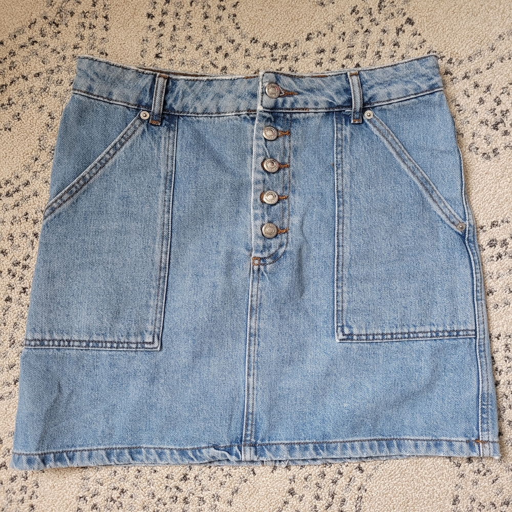 Topshop Blue Denim Button Front Pencil Skirt Size 8